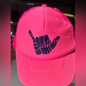 Pink Trucker Hat with Smile Graphic
